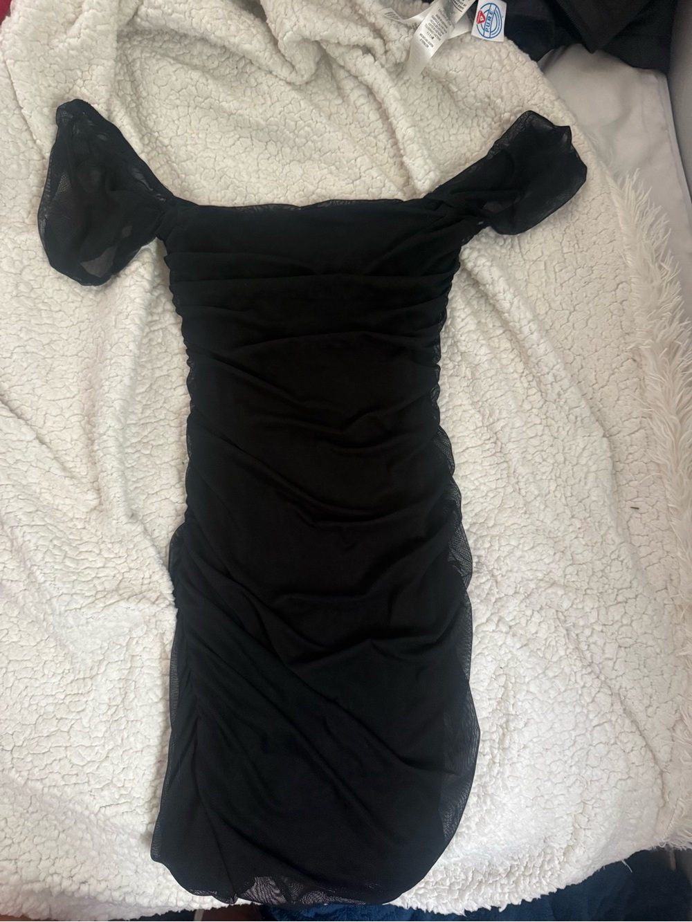 Princess Polly Black Off-Shoulder Ruched Mini Dress